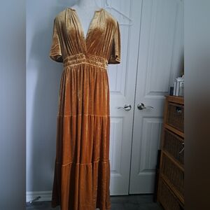 BALTIC Born Artemis Velvet Tiered Maxi Dress Dark Spice RUST BRONZE Boho XL